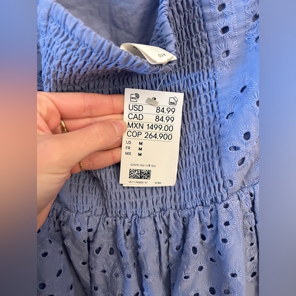 NWT H&M 100% Cotton Eyelet Embroidered Bandeau Midi Dress Light Blue Size Medium - Picture 8 of 8